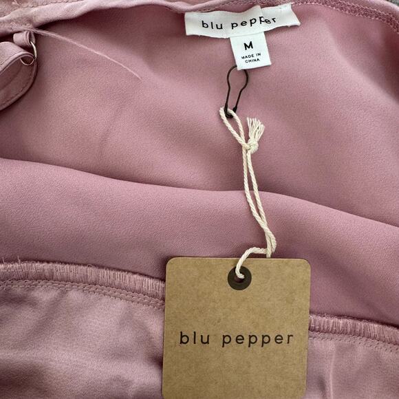 Blu Pepper Pink Satin Slip Midi Dress Faux Feather Trim NWT Medium - Picture 12 of 12